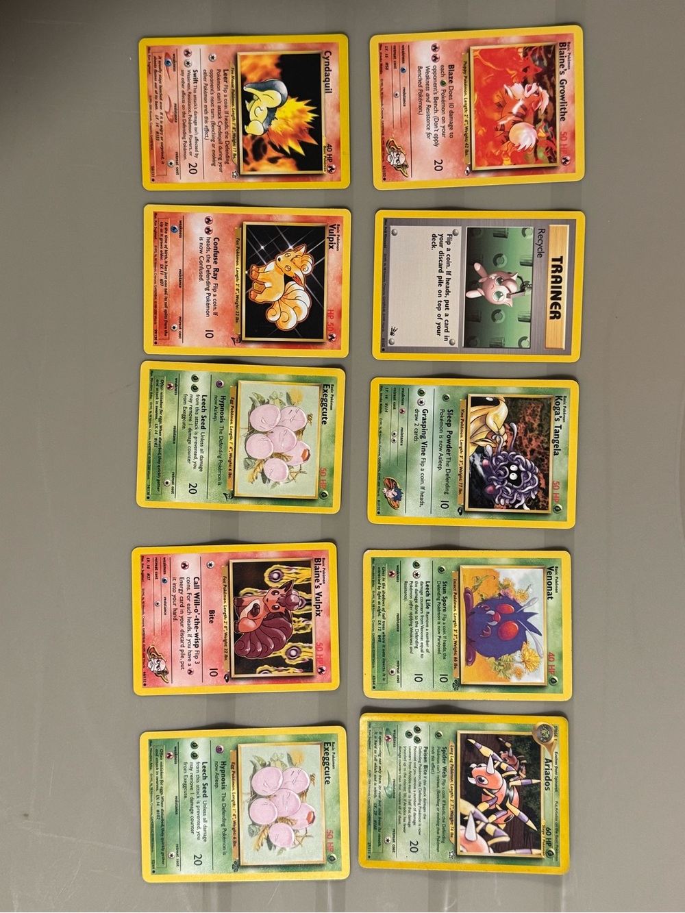 A collection of early Pokémon TCG cards from the 1990s and early 2000s.